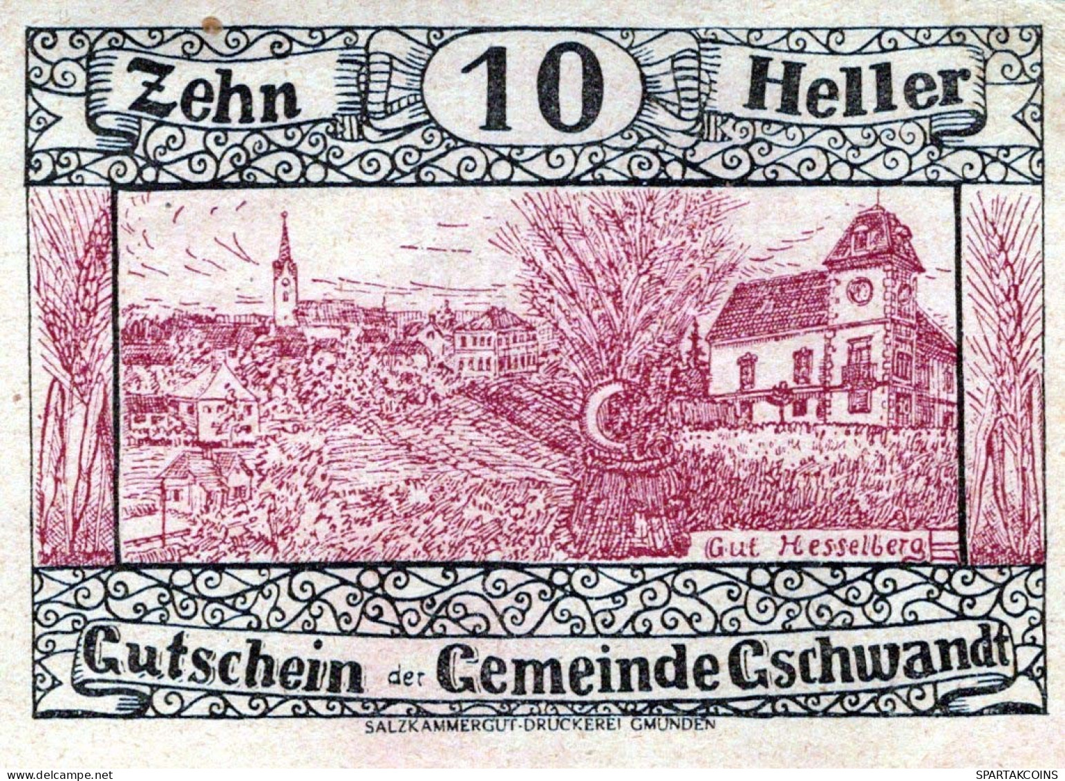 10 HELLER 1920 Stadt GSCHWANDT Oberösterreich Österreich Notgeld Banknote #PF027 - [11] Emissions Locales