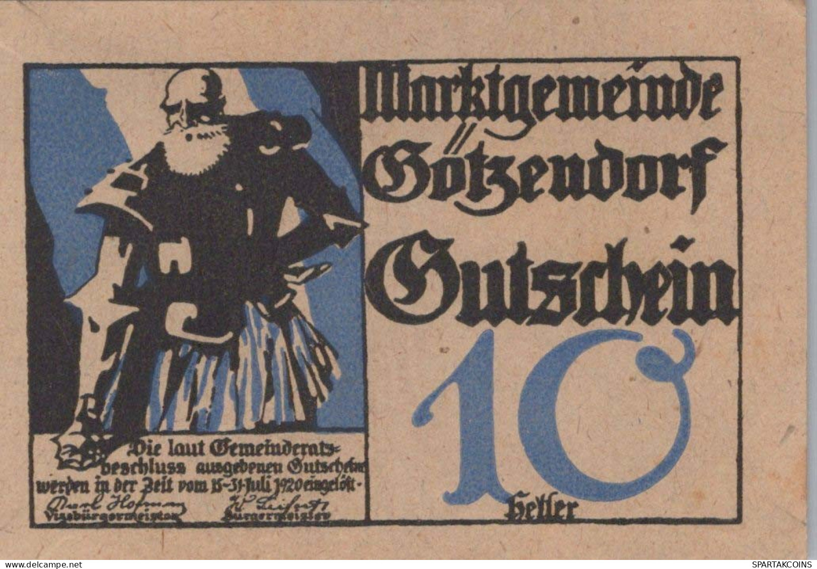 10 HELLER 1920 Stadt GoTZENDORF AN DER LEITHA Niedrigeren Österreich #PF023 - Lokale Ausgaben