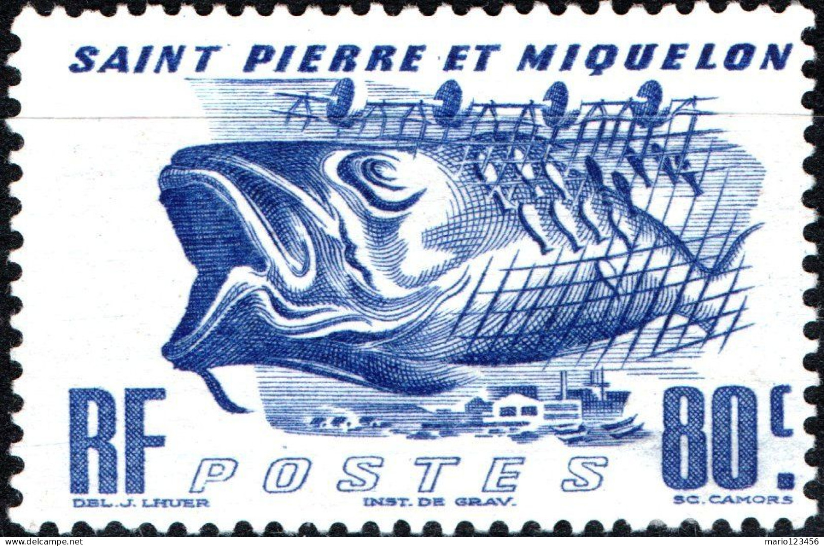 SAINT PIERRE-MIQUELON, FAUNA, PESCE, FISH, 1947, NUOVI (MLH*) Mi:PM 352, Scott:PM 329, Yt:PM 330 - Ungebraucht