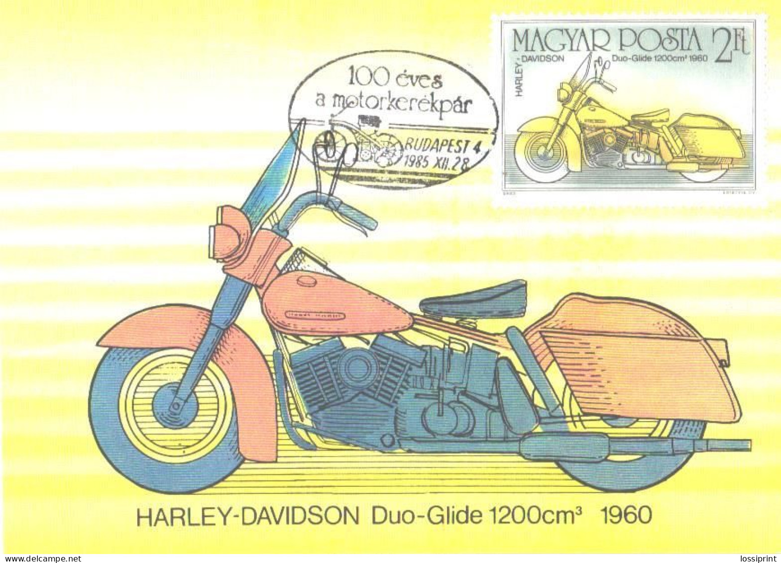 Hungary:Maxi Card, Motorbike Harley-Davidson Duo-Glide 1200cm3 1960, 1985 - Motorbikes