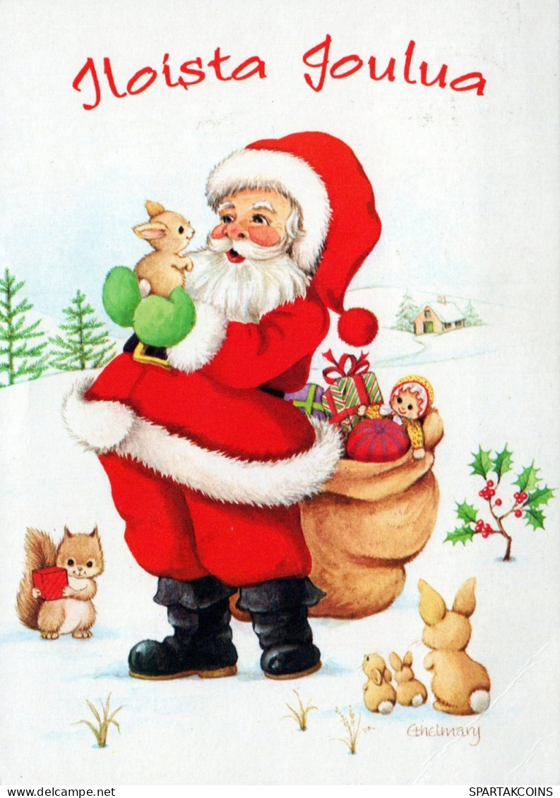 PAPÁ NOEL Animales NAVIDAD Fiesta Vintage Tarjeta Postal CPSM #PAK500.ES - Santa Claus