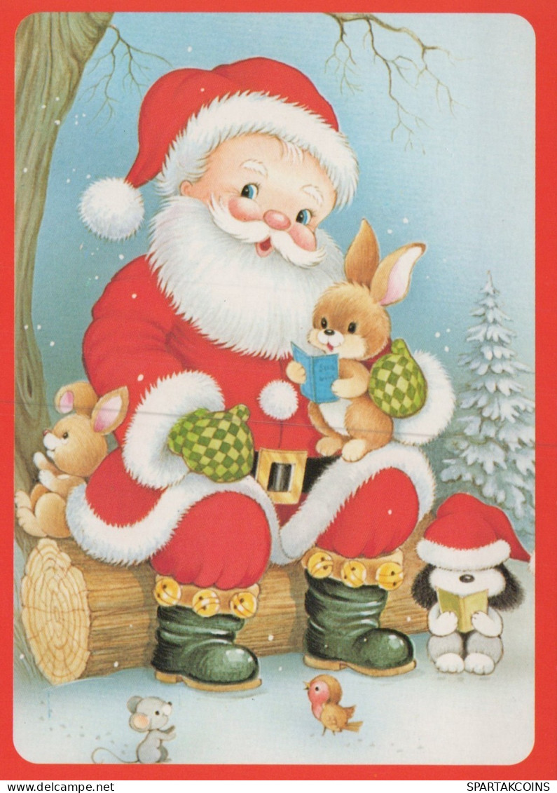 PAPÁ NOEL Animales NAVIDAD Fiesta Vintage Tarjeta Postal CPSM #PAK636.ES - Santa Claus