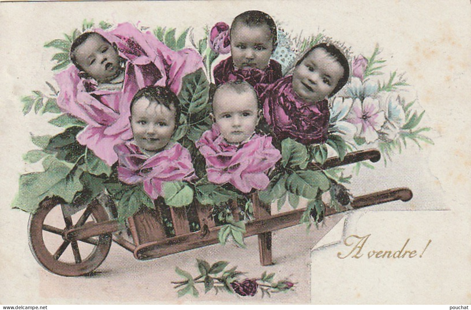 DE 1 -  " A VENDRE " -  BROUETTE DE  BEBES DANS COEURS DE ROSES ET CHOUX  -  2 SCANS - Birth