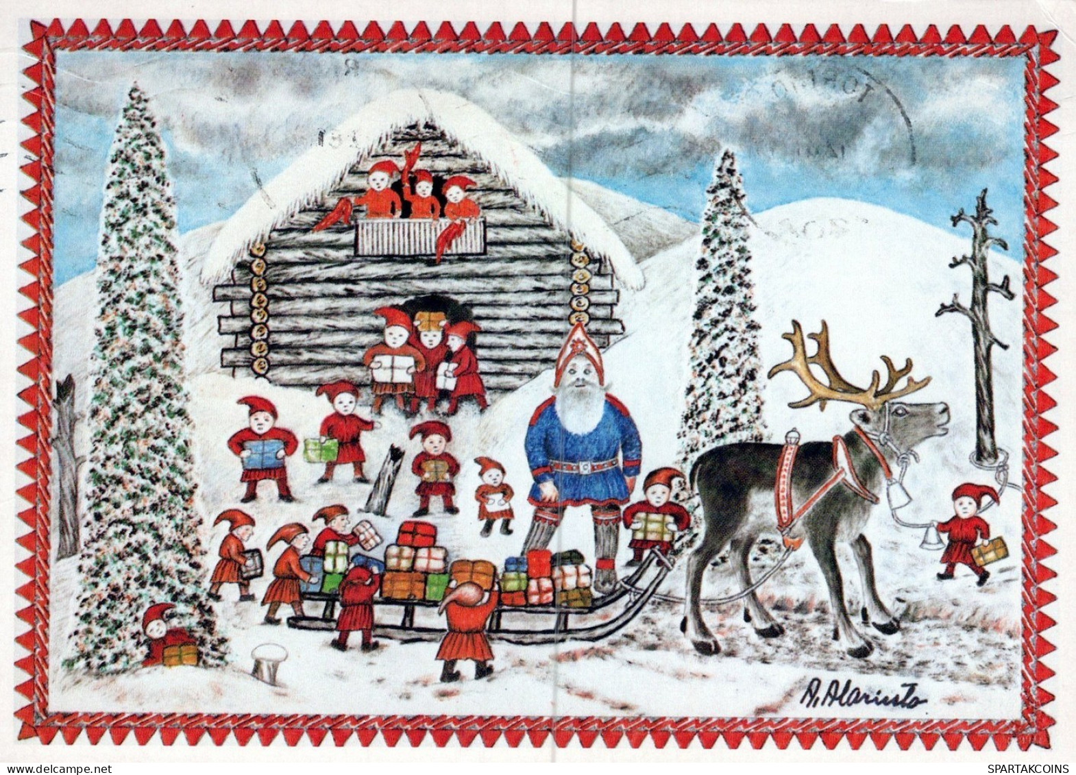 PAPÁ NOEL Animales NAVIDAD Fiesta Vintage Tarjeta Postal CPSM #PAK978.ES - Santa Claus