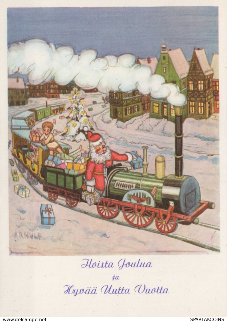 PAPÁ NOEL TRAIN NAVIDAD Fiesta Vintage Tarjeta Postal CPSM #PAK005.ES - Santa Claus