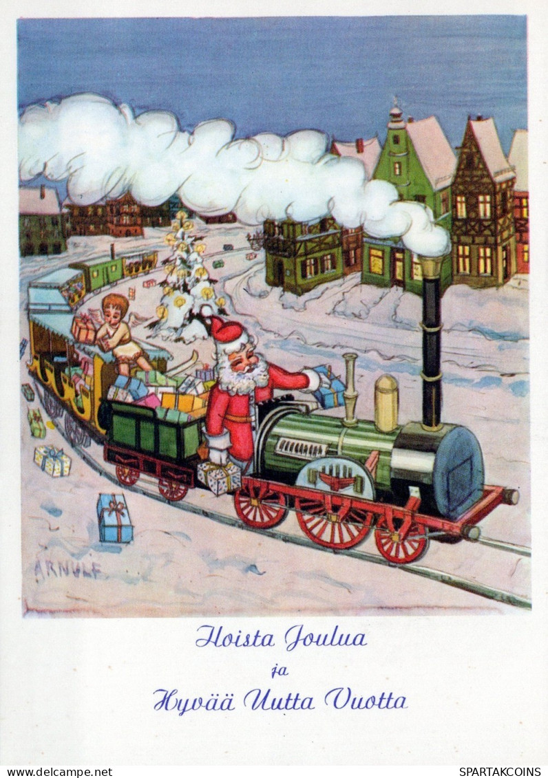 PAPÁ NOEL TRAIN NAVIDAD Fiesta Vintage Tarjeta Postal CPSM #PAK005.ES - Santa Claus