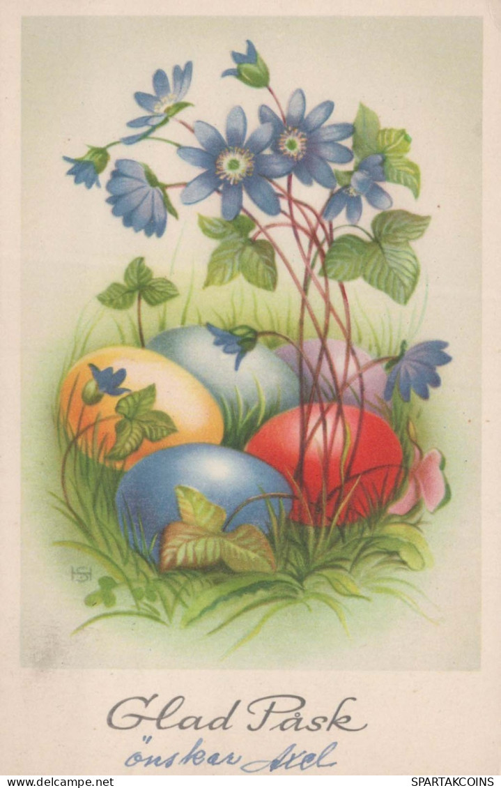 EASTER FLOWERS EGG Vintage Postcard CPA #PKE169.GB - Ostern