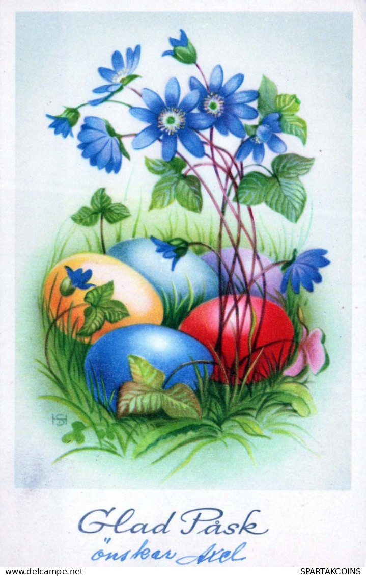 EASTER FLOWERS EGG Vintage Postcard CPA #PKE169.GB - Ostern