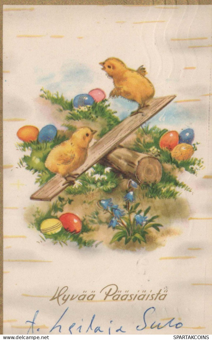 EASTER CHICKEN EGG Vintage Postcard CPA #PKE104.GB - Ostern