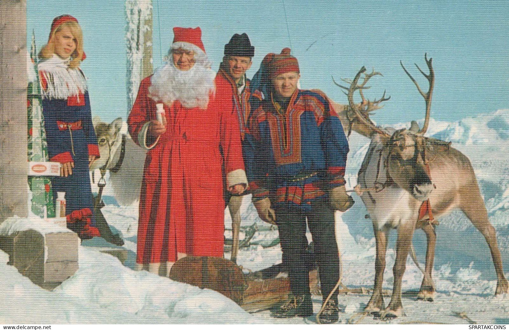 SANTA CLAUS Happy New Year Christmas DEER Vintage Postcard CPA #PKE037.GB - Santa Claus
