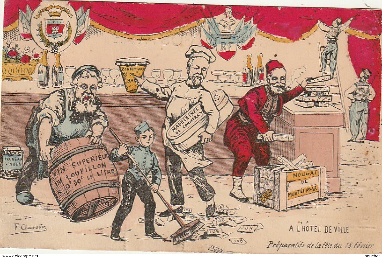 DE 4 - "  PREPARATIFS DE LA FETE DU 18 FEVRIER " - PRESIDENTS FALLIERES , POINCARE , LOUBET -  ILLUSTRATEUR CHAMOUIN - Humour