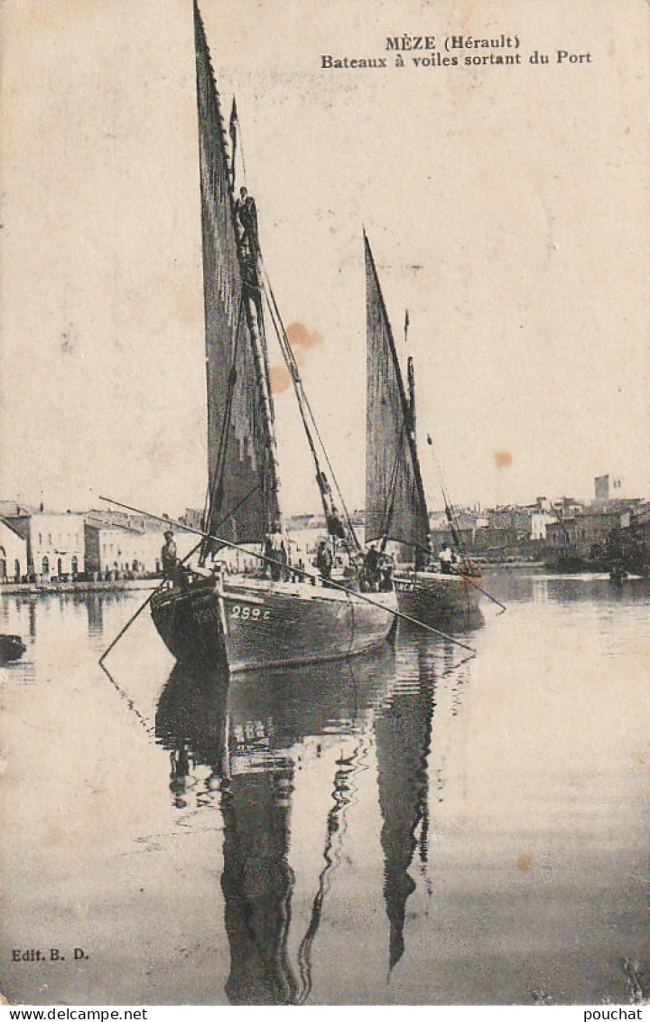 DE 5 -(34) MEZE  -  BATEAUX A VOILES SORTANT DU PORT   - 2 SCANS - Mèze