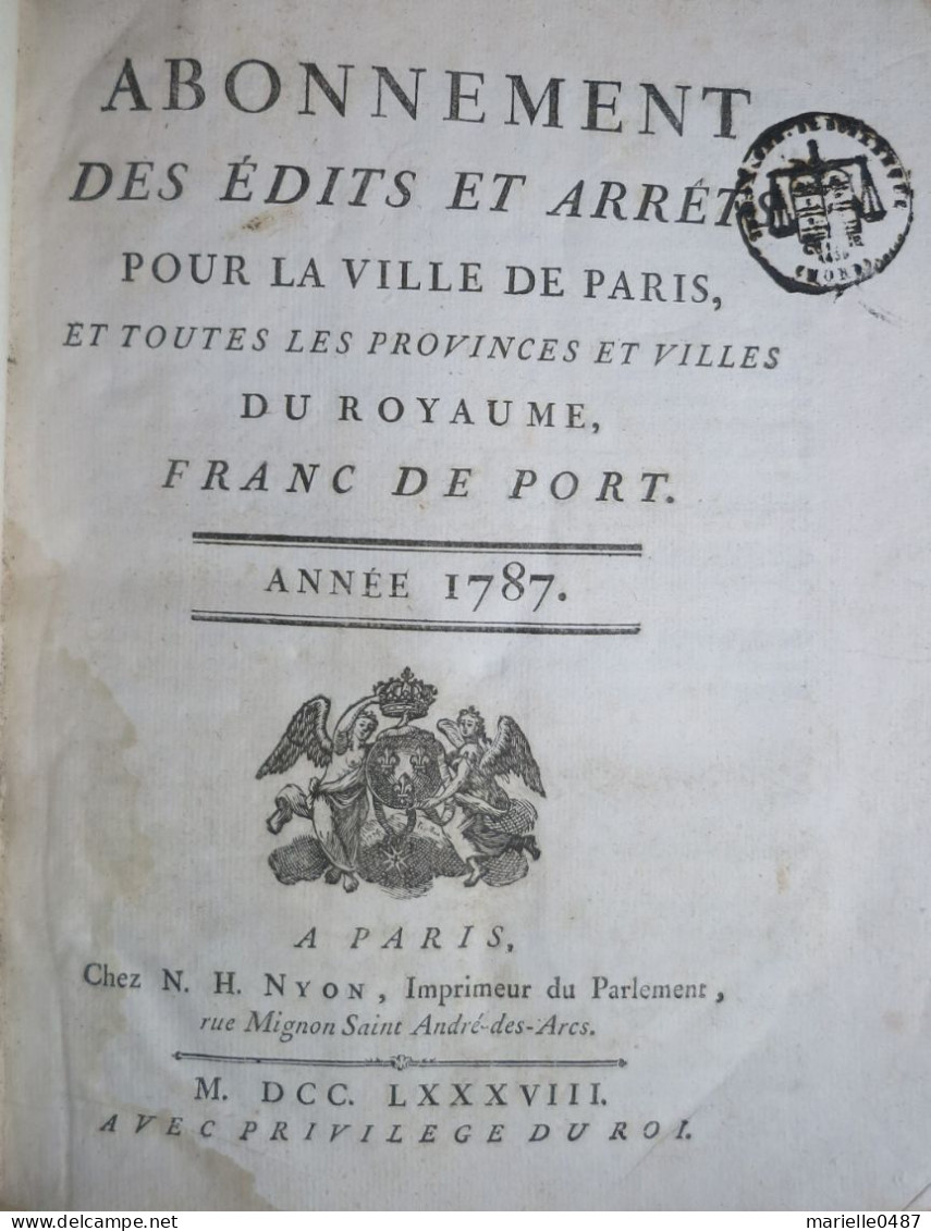 Ordonnance Et Arrêts. Année 1787. - 1701-1800