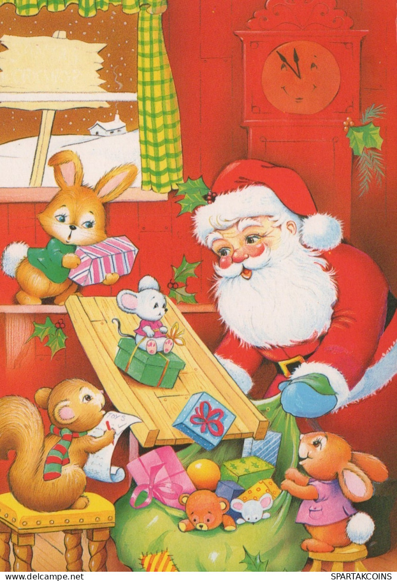 PÈRE NOËL Animaux NOËL Fêtes Voeux Vintage Carte Postale CPSM #PAK501.FR - Santa Claus