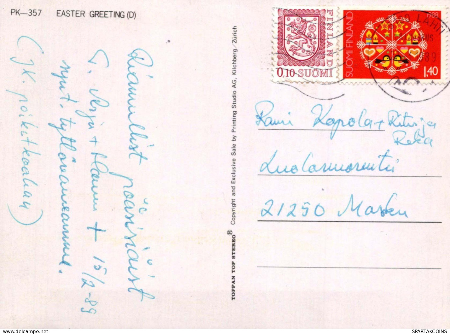 PASCUA POLLO HUEVO FLORES LENTICULAR 3D Vintage Tarjeta Postal CPSM #PAZ016.ES - Pâques