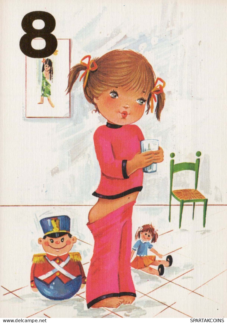 FELIZ CUMPLEAÑOS 8 Año De Edad CHICA NIÑOS Vintage Tarjeta Postal CPSM #PBT736.ES - Geburtstag