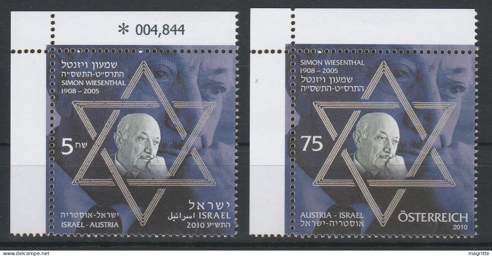 Autriche Israel Simon Wiesenthal 2010 Emission Commune Timbres Neufs Austria Israel 2010 Joint Issue Mint Stamps - Gemeinschaftsausgaben