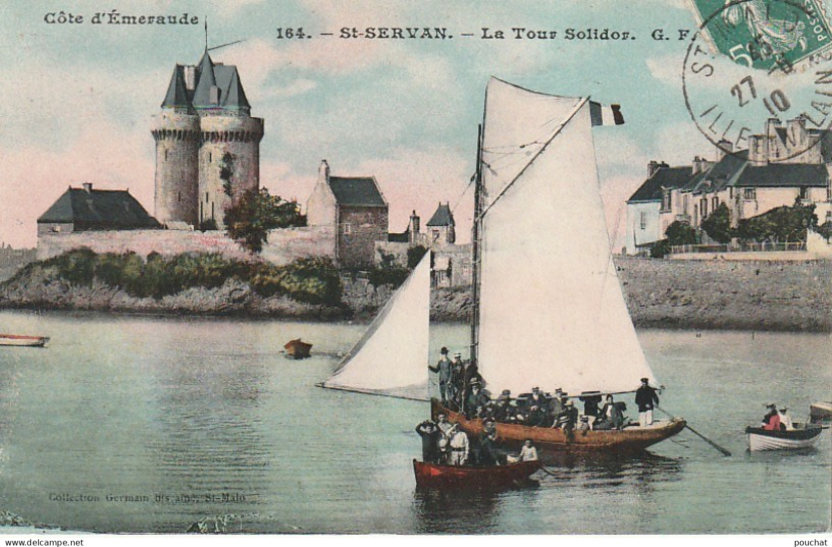 DE 9 -(35) ST SERVAN  -  LA TOUR SOLIDOR  - ANIMATION - VOILIER , BARQUES  -  CARTE COLORISEE  -  2 SCANS - Saint Servan