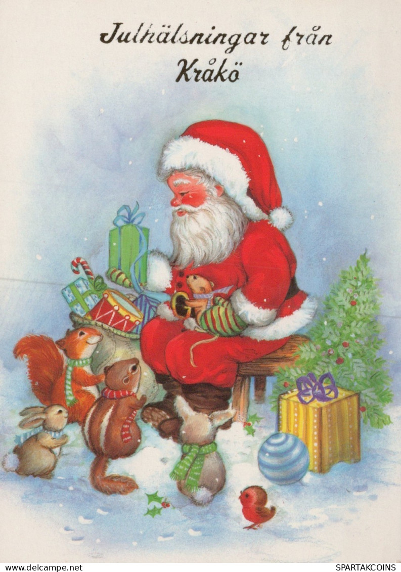 WEIHNACHTSMANN SANTA CLAUS TIERE WEIHNACHTSFERIEN Vintage Postkarte CPSM #PAK638.DE - Santa Claus