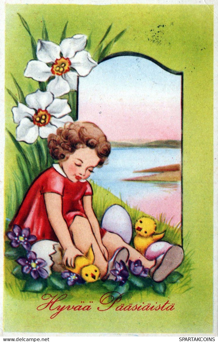 PÂQUES ENFANTS ŒUF Vintage Carte Postale CPA #PKE360.FR - Easter