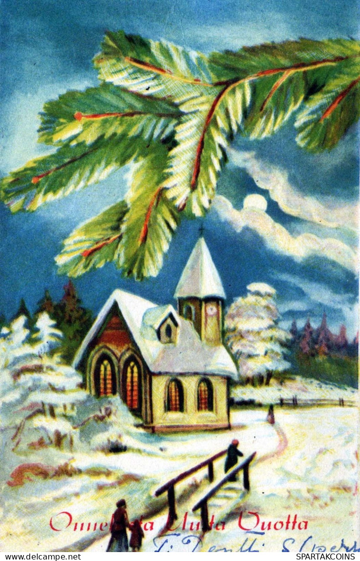 Bonne Année Noël ÉGLISE Vintage Carte Postale CPSMPF #PKD101.FR - Nouvel An