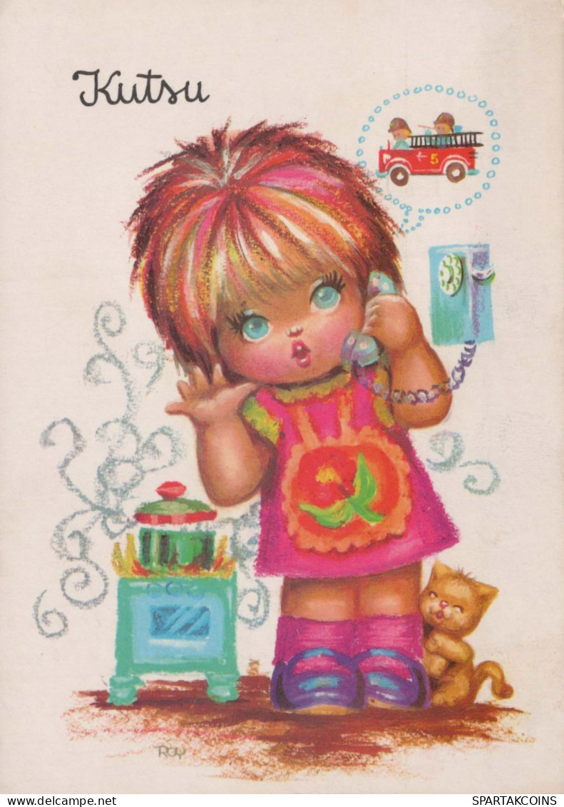 Bonne Année Noël ENFANTS Animaux Vintage Carte Postale CPSM #PBS993.FR - Nouvel An