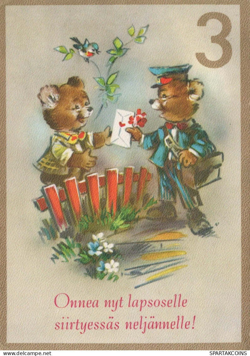 JOYEUX ANNIVERSAIRE 3 Ans OURS Animaux Vintage Carte Postale CPSM #PBS402.FR - Anniversaire