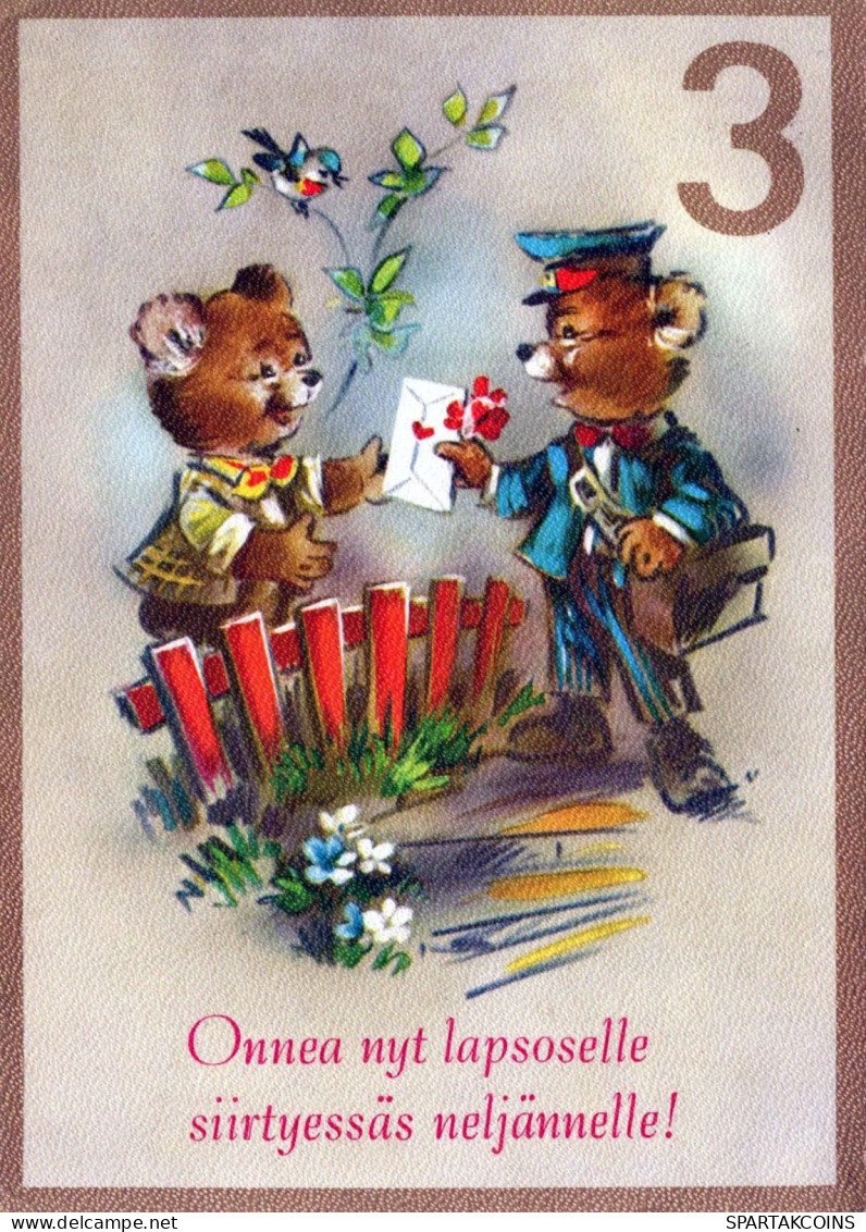 JOYEUX ANNIVERSAIRE 3 Ans OURS Animaux Vintage Carte Postale CPSM #PBS402.FR - Compleanni