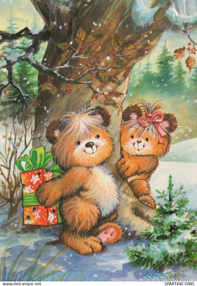 Bonne Année Noël OURS Animaux Vintage Carte Postale CPSM #PBS277.FR - Nouvel An