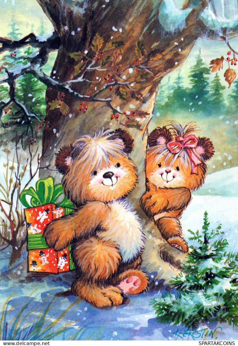 Bonne Année Noël OURS Animaux Vintage Carte Postale CPSM #PBS277.FR - Nouvel An