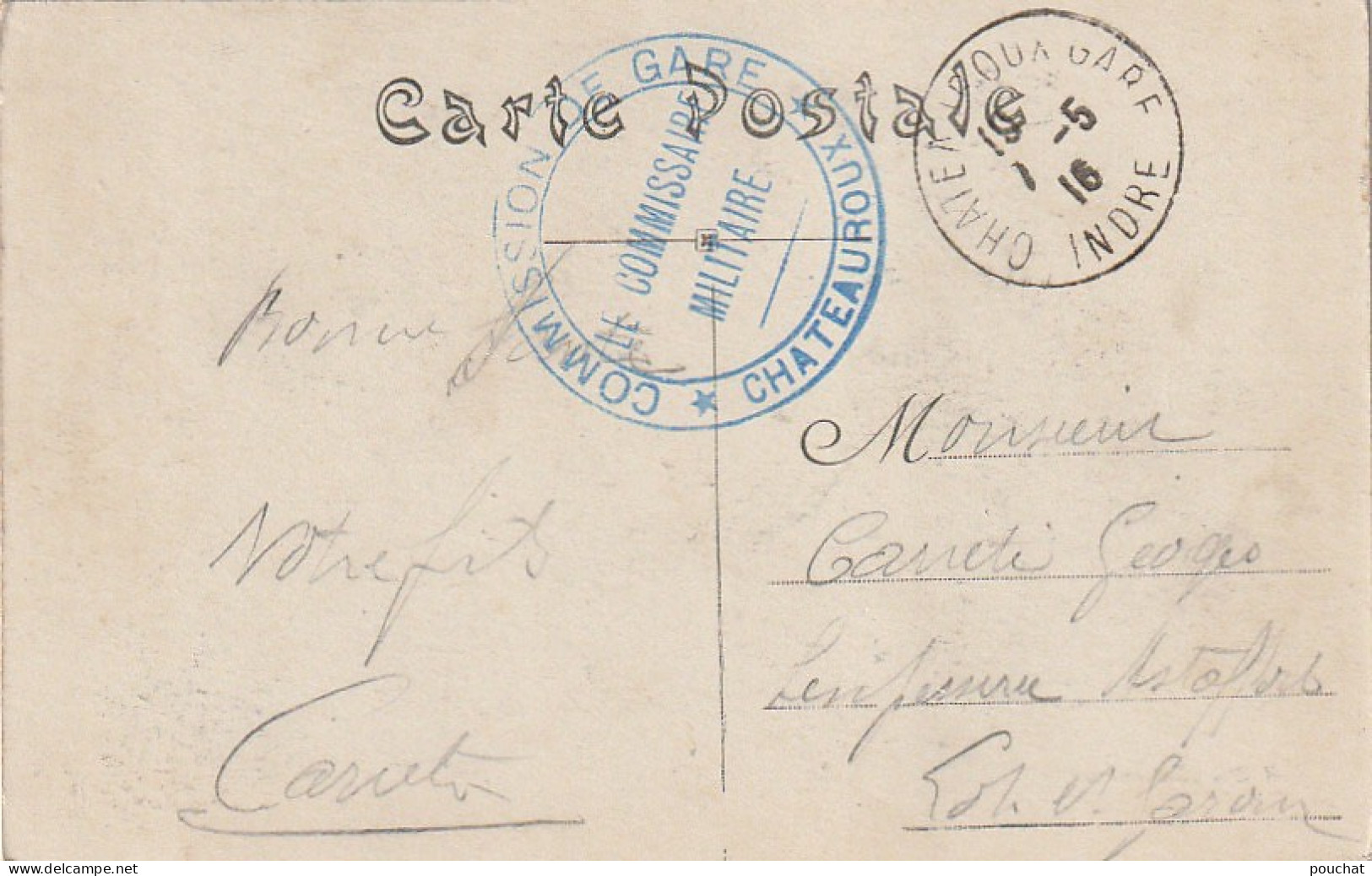 DE 10 -(36) CHATEAUROUX  -  ECOLE NORMALE D ' INSTITUTRICES  -  CACHET VERSO " COMMISSION DE GARE "  2 SCANS - Chateauroux