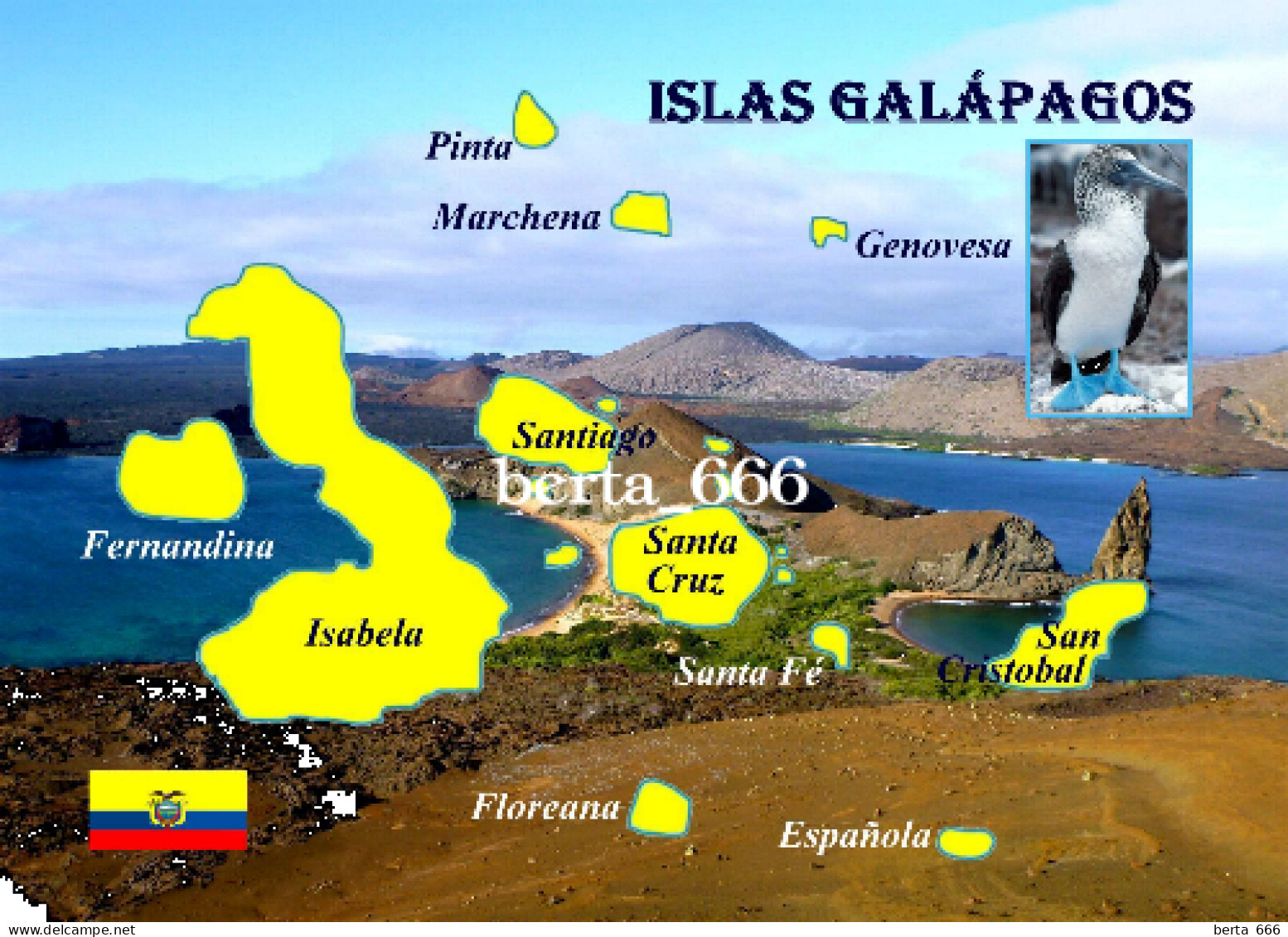 Ecuador Galapagos Islands Map New Postcard * Carte Geographique * Landkarte - Ecuador