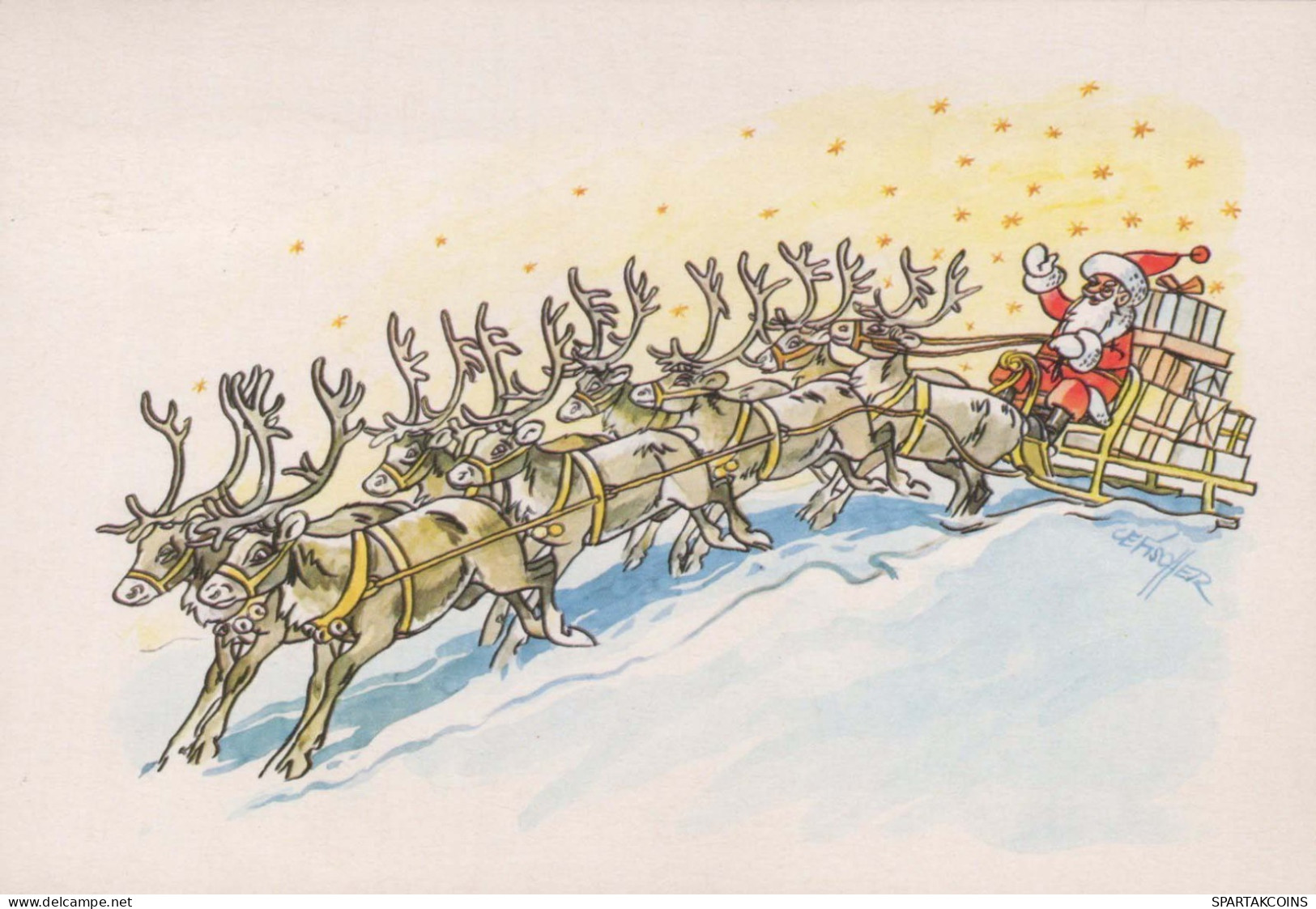 PÈRE NOËL Bonne Année Noël CERF Vintage Carte Postale CPSM #PBB177.FR - Santa Claus