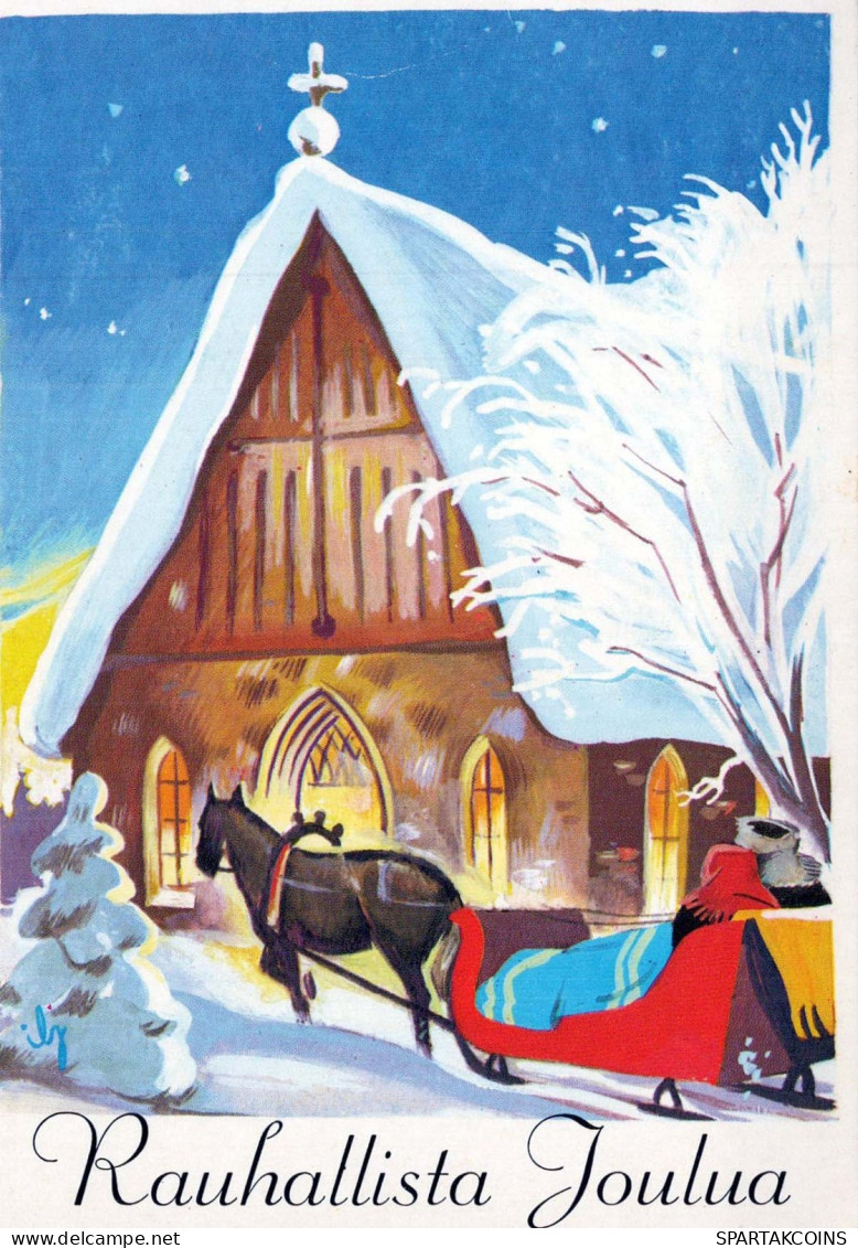 Buon Anno Natale CAVALLO CHIESA Vintage Cartolina CPSM #PAY306.IT - Nouvel An