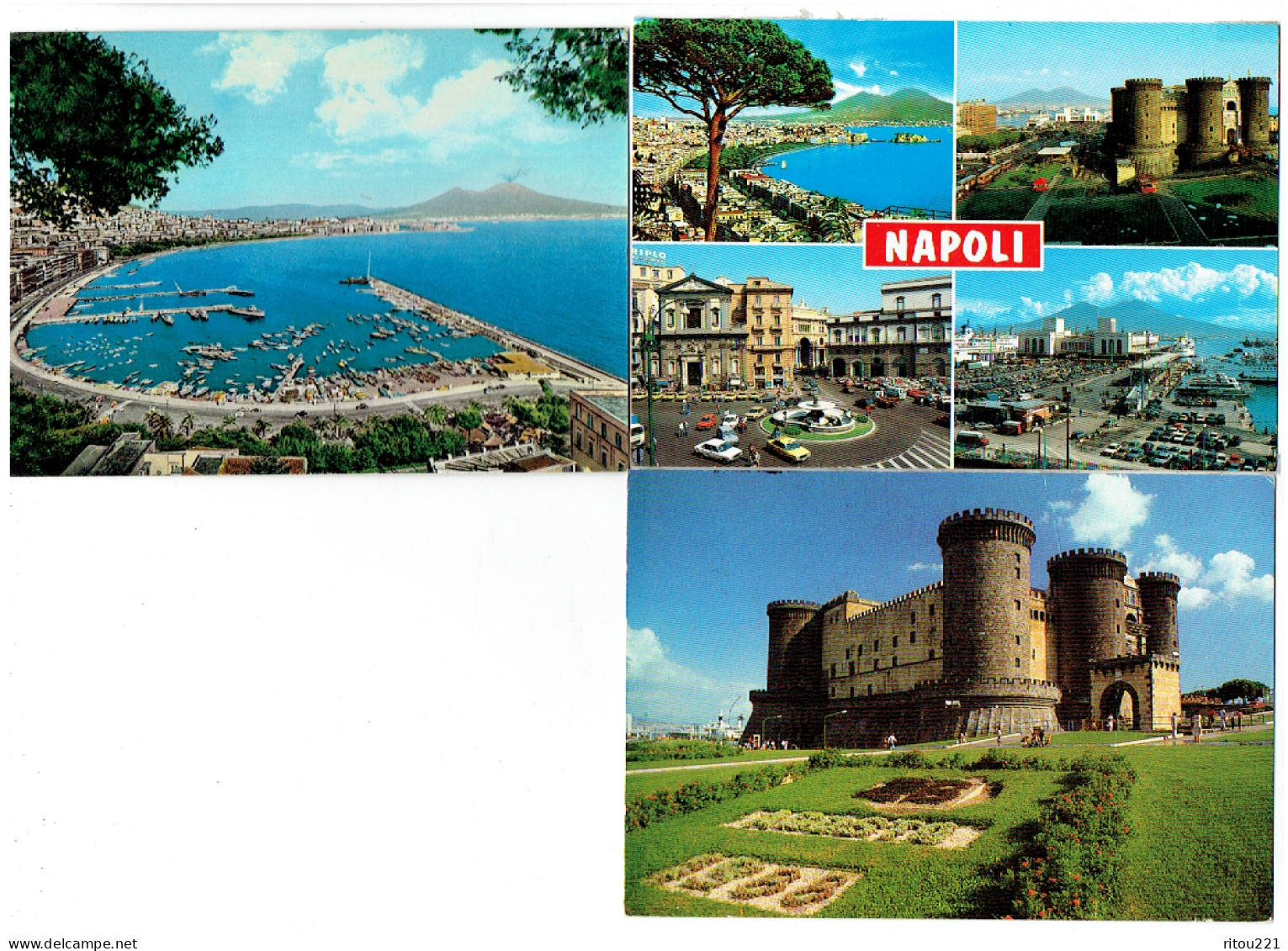 Lot 3 Cpm Italie - NAPOLI - Panorama - Chateau - Multivues Bateau Voiture - Napoli