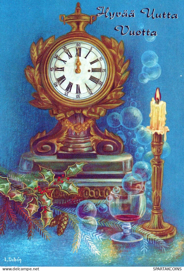 Buon Anno Natale OROLOGIO DA TAVOLO Vintage Cartolina CPSM #PAT752.IT - New Year