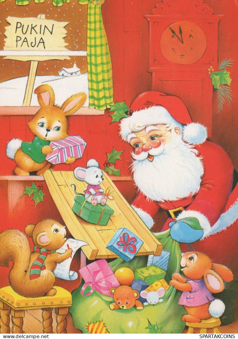 BABBO NATALE Animale Natale Vintage Cartolina CPSM #PAK503.IT - Santa Claus