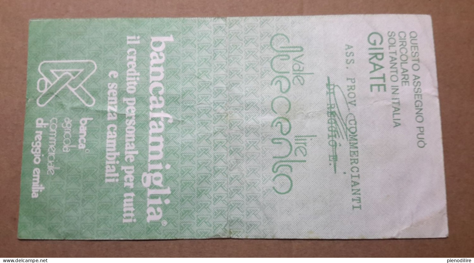 BANCA AGRICOLA COMMERCIALE DI REGGIO EMILIA, 200 Lire 07.10.1977 Ass. Prov. Commercianti "Circolata" (A1.53) - [10] Cheques En Mini-cheques