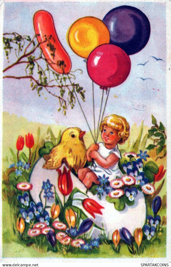 OSTERN KINDER EI Vintage Ansichtskarte Postkarte CPA #PKE361.DE - Pascua