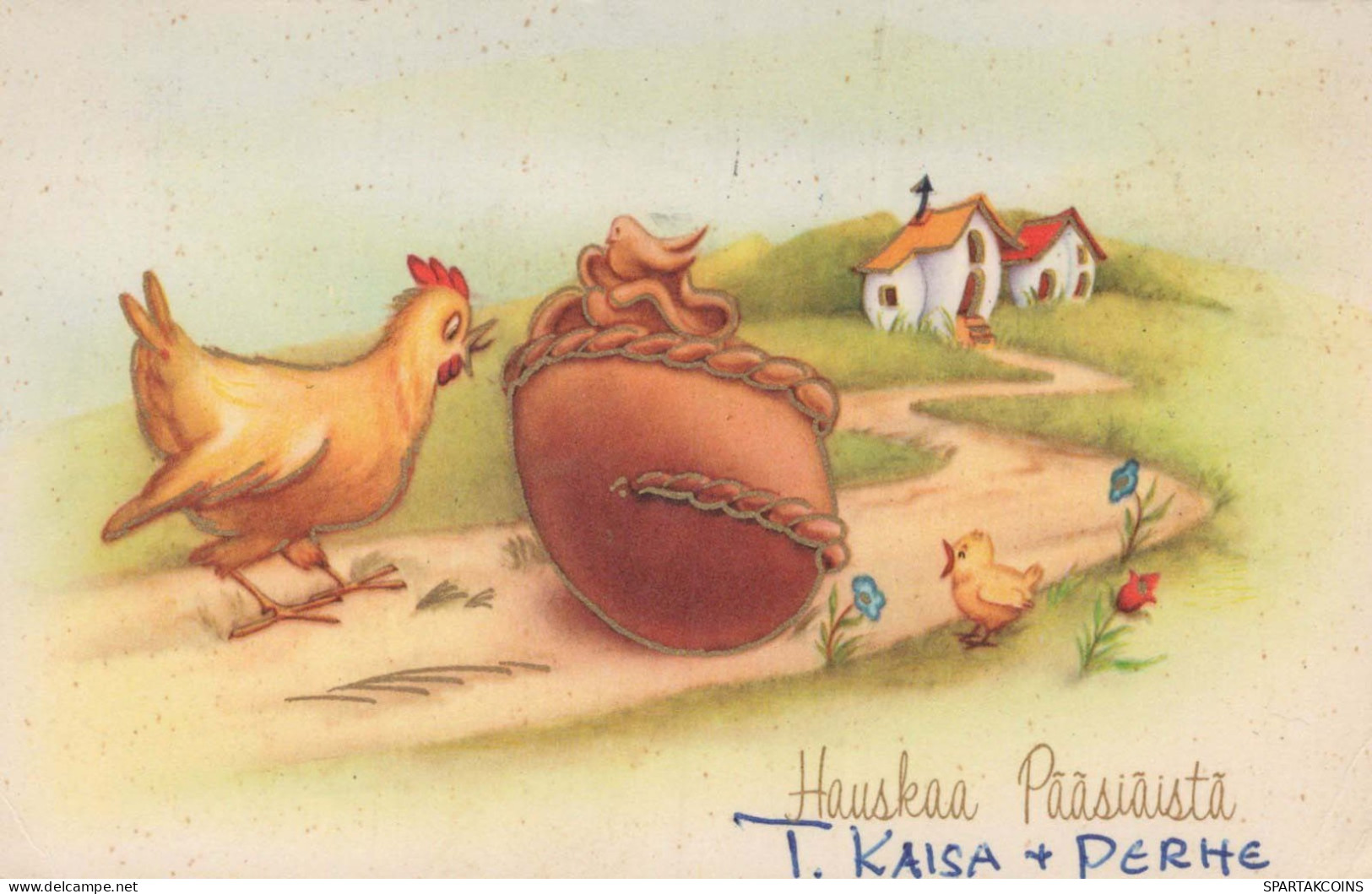 OSTERN HUHN EI Vintage Ansichtskarte Postkarte CPA #PKE423.DE - Easter