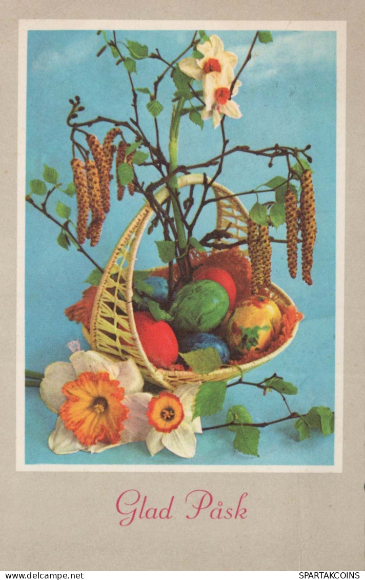 OSTERN FLOWERS EI Vintage Ansichtskarte Postkarte CPA #PKE172.DE - Easter