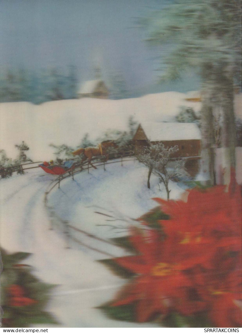 Buon Anno Natale CAVALLO FIORI LENTICULAR 3D Vintage Cartolina CPSM #PAZ019.IT - Neujahr