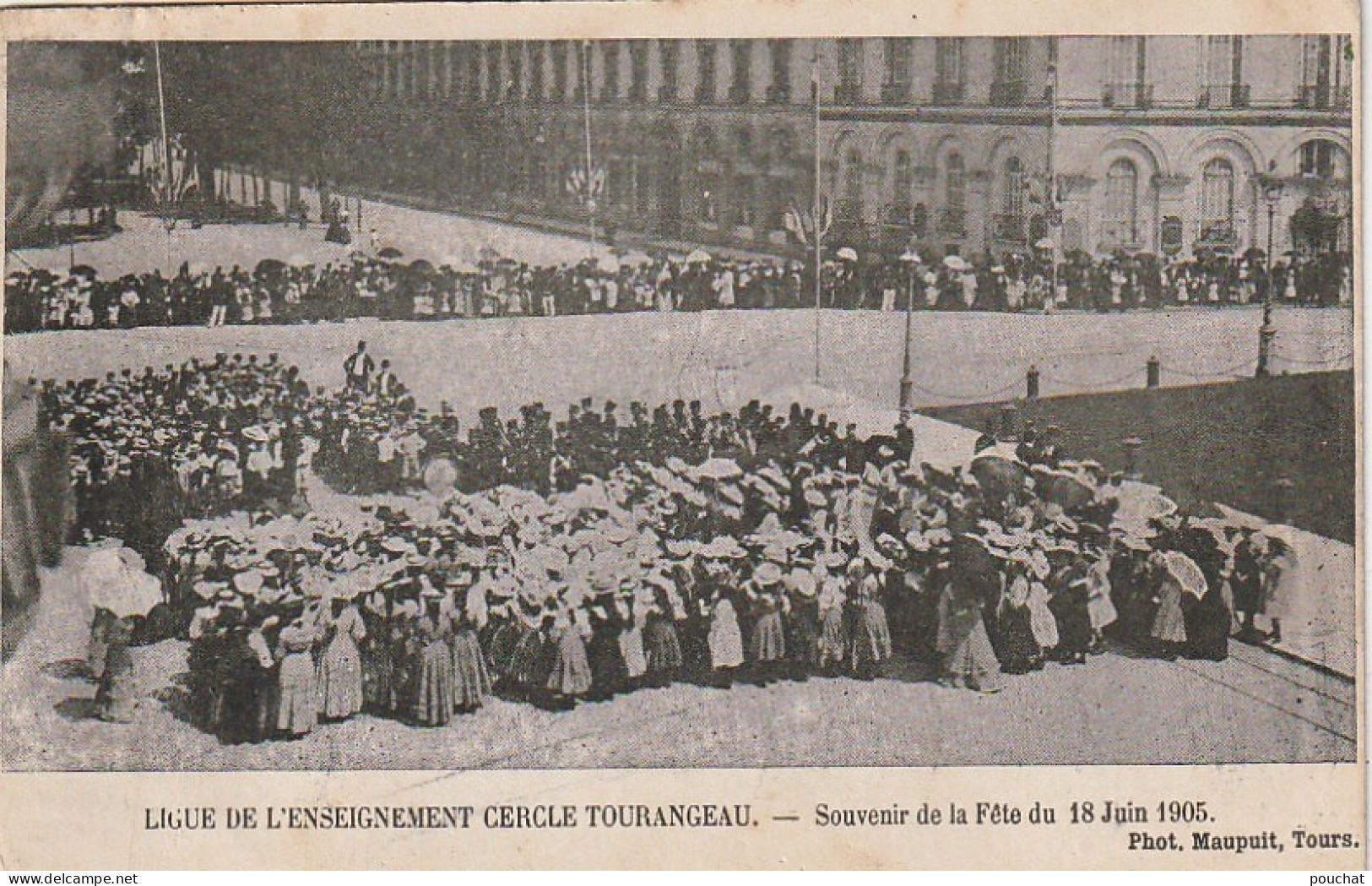 DE 13 -(37) TOURS - LIGUE DE L ' ENSEIGNEMENT CERCLE TOURANGEAU - SOUVENIR DE LA FETE DU 18 JUIN 1905  -  2 SCANS - Tours