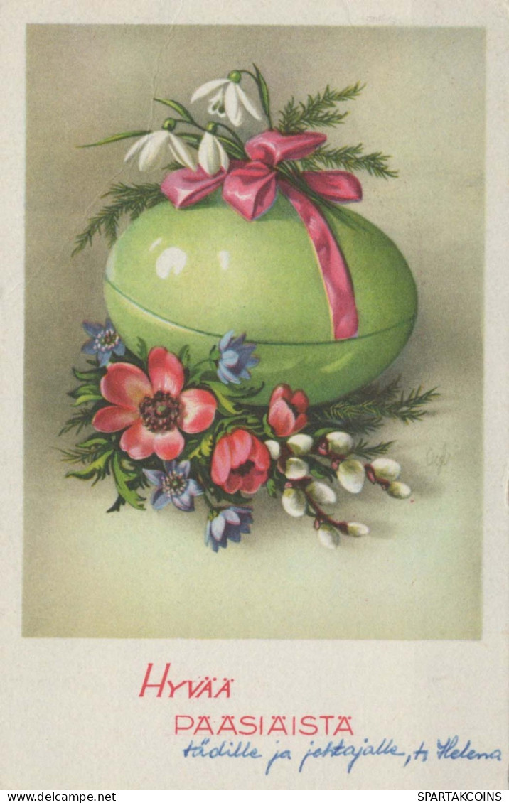 PASQUA FIORI UOVO Vintage Cartolina CPA #PKE173.IT - Ostern