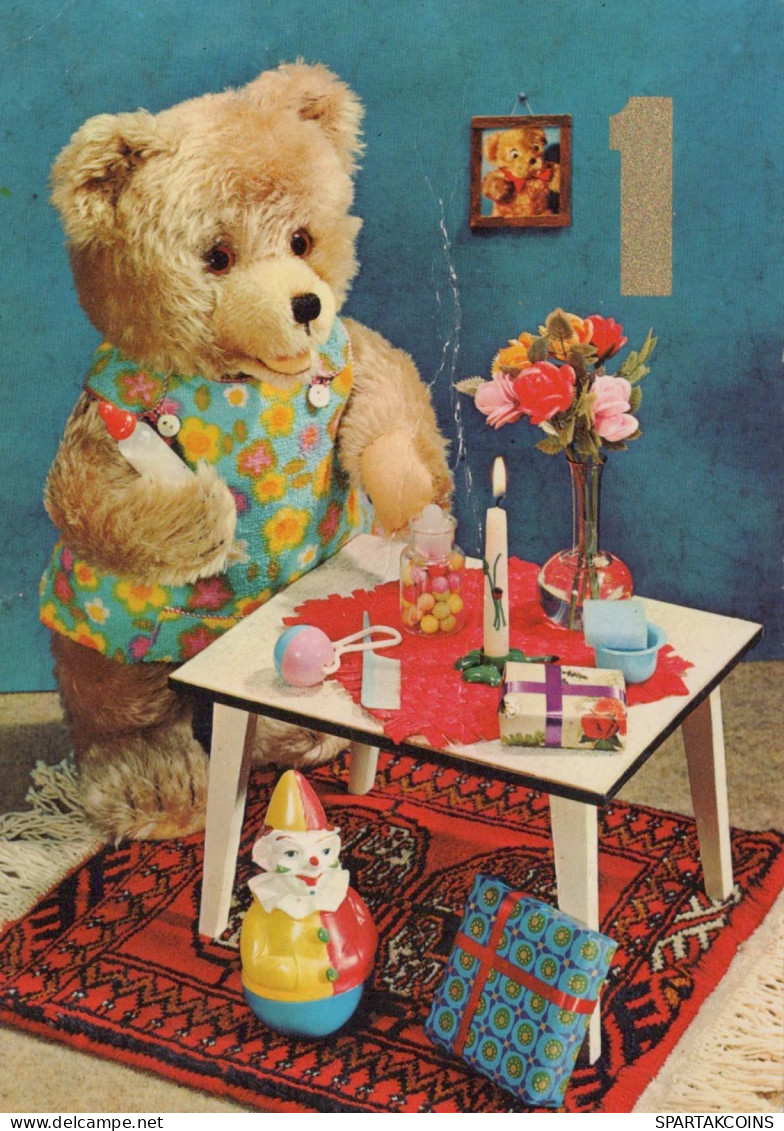 BUON COMPLEANNO 1 Años NASCERE Animale Vintage Cartolina CPSM #PBS404.IT - Birthday