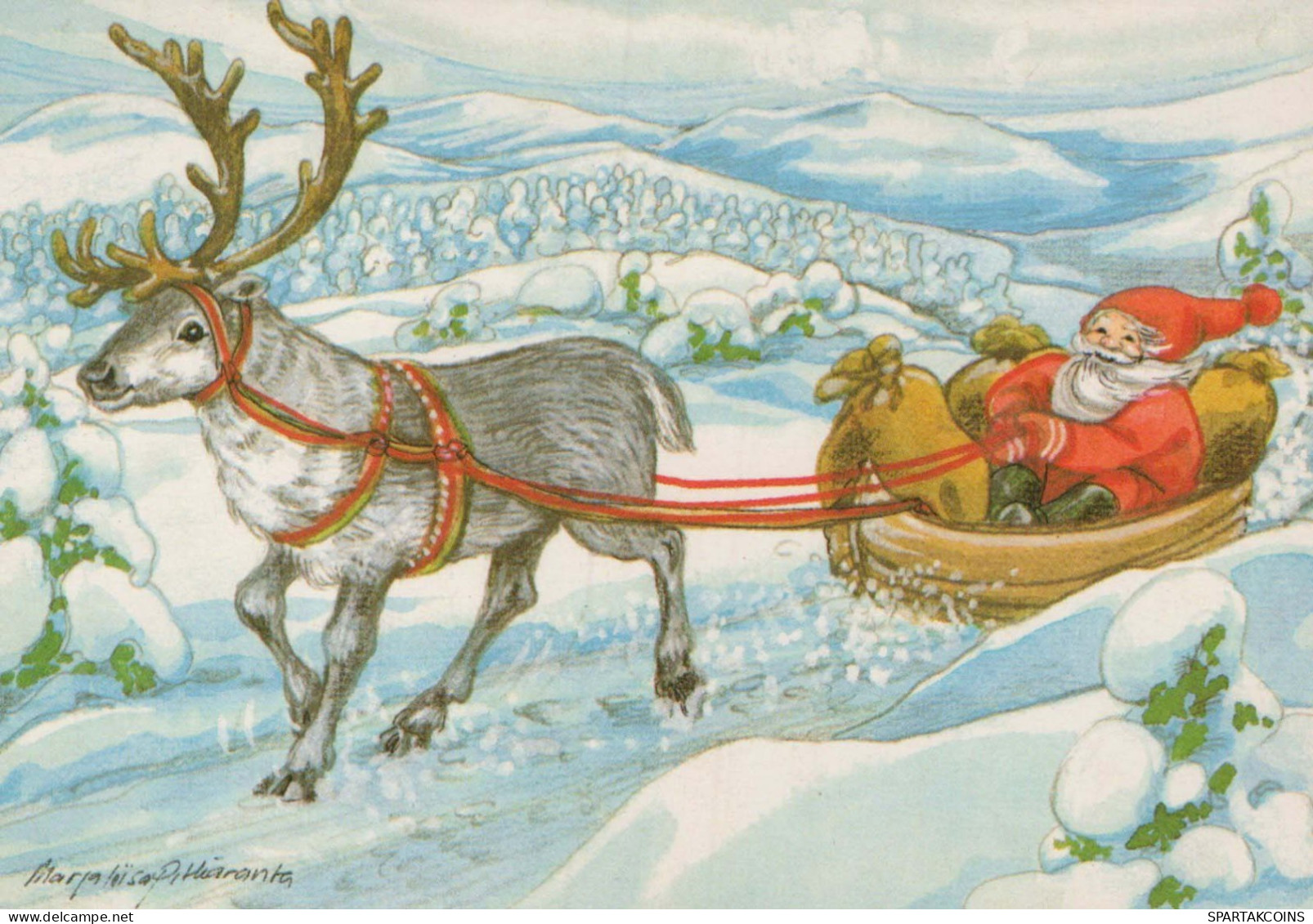 BABBO NATALE Buon Anno Natale Vintage Cartolina CPSM #PBL556.IT - Santa Claus