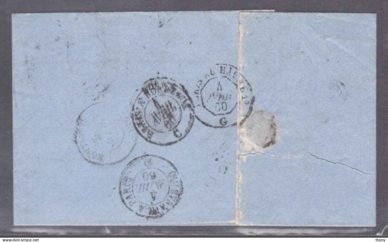 Un Timbre  N° 14       20 C Bleu   Foncé   Sur Lettre Cachet   Amiens  1860   Destination Montlieu - 1853-1860 Napoleone III