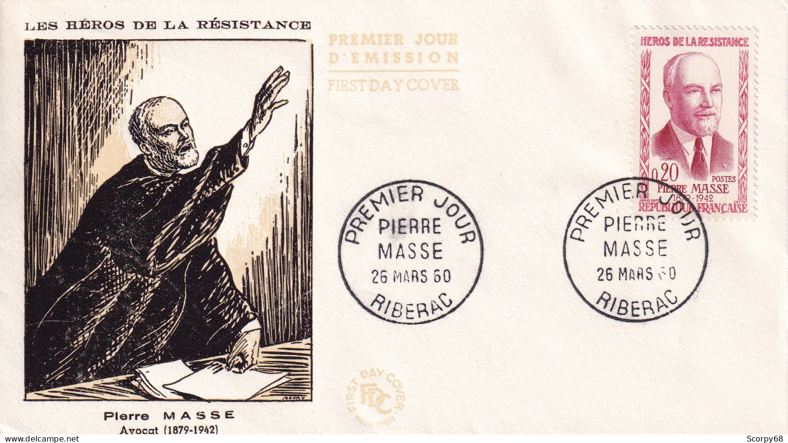 FDC 26/03/1960: Les Héros De La Résistance - Pierre MASSE 1879-1942 - Y&T N° 1249 - 1960-1969