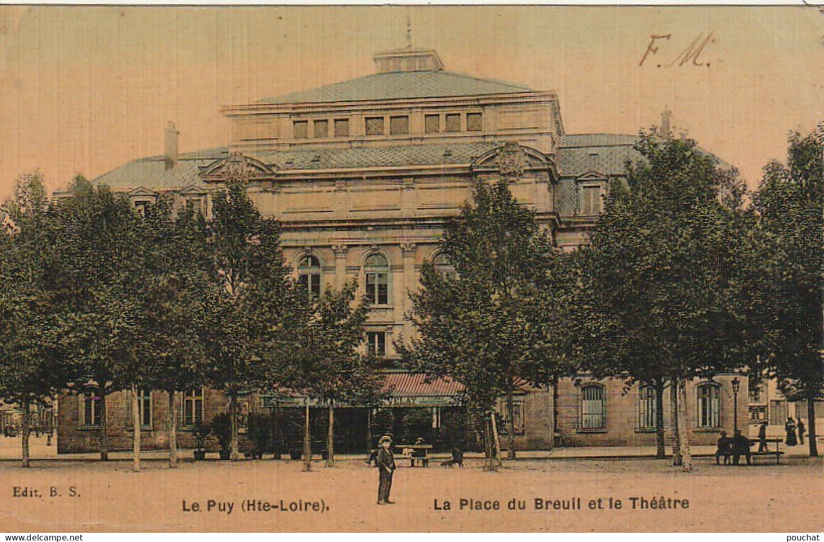 EP 3 -(43) LE  PUY  -   LA PLACE DU BREUIL ET LE THEATRE - BRASSERIE  - CARTE TOILEE COLORISEE  -  2 SCANS - Le Puy En Velay