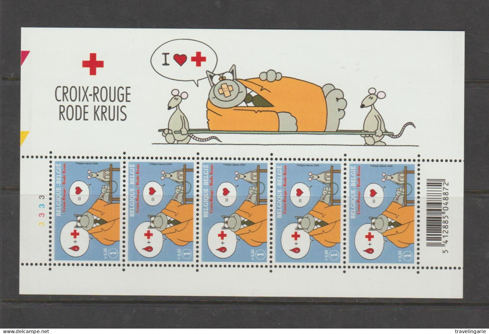 Belgium 2008 Red Cross  + Comic  Le Chat Sheetlet Plate 3 MNH ** - Croce Rossa